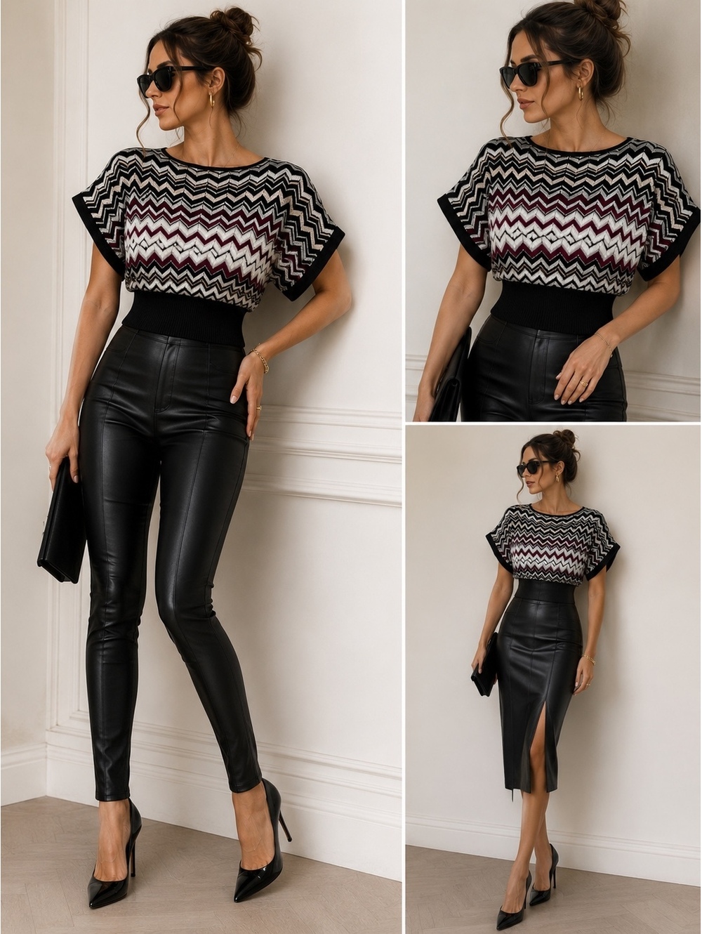 White House Black Market Chevron Knit Top Dolman Sleeve Sweater S